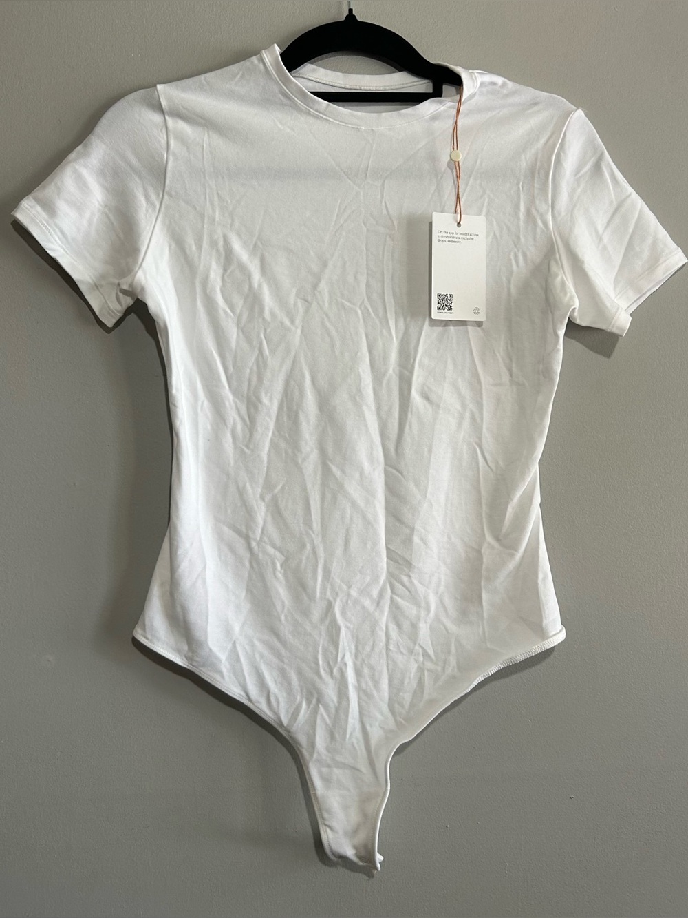 NWT Quince white Stretch Cotton High Neck Bodysuit Thong Back